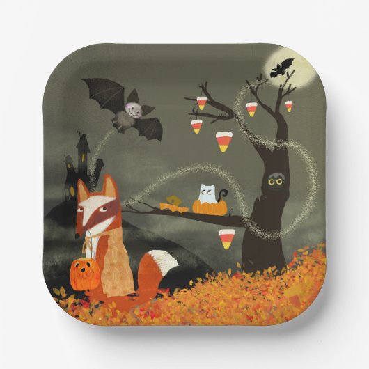 Spooky Bats und Fox Halloween Papierplatte Pappteller (Vorderseite)