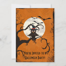 Spooky Bäume Owl Full Moon Halloween Einladung