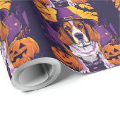 Spooky Beagle Halloween Hexe und Kürbis Geschenkpapier (Rolleneckpunkt)