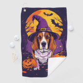 Spooky Beagle Halloween Hexe und Kürbis Golfhandtuch (Insitu)