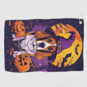 Spooky Beagle Halloween Hexe und Kürbis Golfhandtuch (Horizontal)