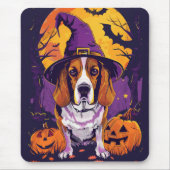 Spooky Beagle Halloween Hexe und Kürbis Mousepad (Vorne)