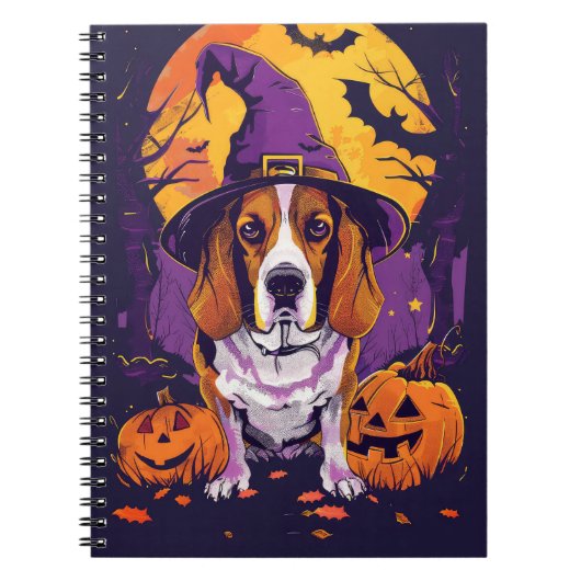 Spooky Beagle Halloween Hexe und Kürbis Notizblock (Vorderseite)