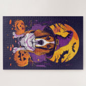 Spooky Beagle Halloween Hexe und Kürbis Puzzle (Horizontal)