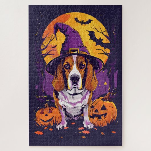 Spooky Beagle Halloween Hexe und Kürbis Puzzle (Vertikal)