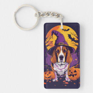 Spooky Beagle Halloween Hexe und Kürbis Schlüsselanhänger