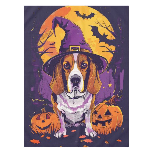 Spooky Beagle Halloween Hexe und Kürbis Tischdecke (Vorderseite)