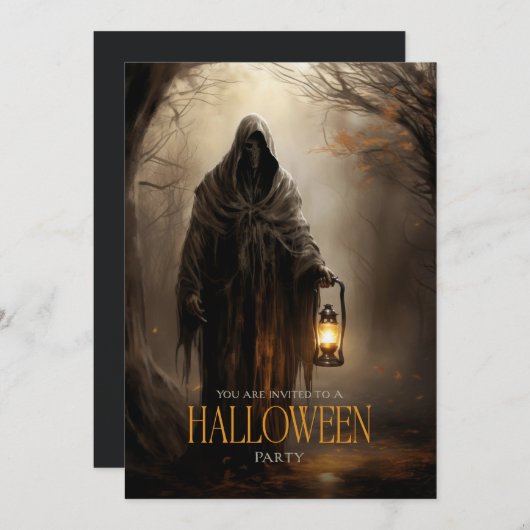 Spooky Beängstigend Grim Sensenmann Erwachsene Hal Einladung (Vorne/Hinten)