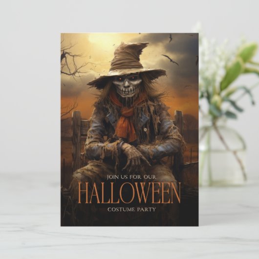 Spooky Beängstigend Scarecrow Erwachsenes Hallowee Einladung (Stehend Vorderseite)