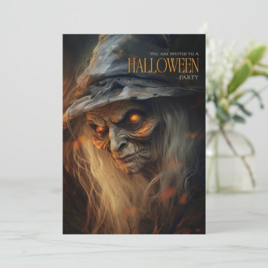 Spooky Beängstigende Creepy Witch Adult Halloween- Einladung (Stehend Vorderseite)