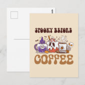Spooky Before Coffee - Funny Ghost Kaffee Brew Postkarte (Vorne/Hinten)