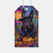 Spooky Belgischer Schäferhund Halloween Hexenkürbi Geschenkanhänger (Rückseite)