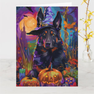 Spooky Belgischer Schäferhund Halloween Hexenkürbi Karte