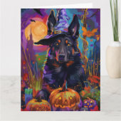 Spooky Belgischer Schäferhund Halloween Hexenkürbi Karte (Vorderseite)