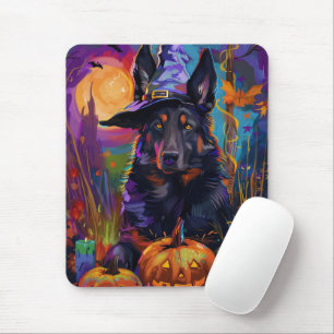 Spooky Belgischer Schäferhund Halloween Hexenkürbi Mousepad