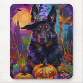 Spooky Belgischer Schäferhund Halloween Hexenkürbi Mousepad (Vorne)