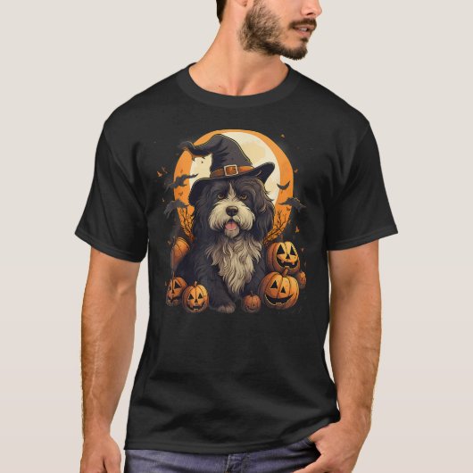 Spooky Bernedoodle Dog Witch Halloween T-Shirt (Vorderseite)