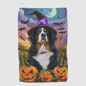Spooky Bernese Mountain Halloween Hexenkürbis Golfhandtuch (Vorderseite)