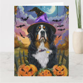 Spooky Bernese Mountain Halloween Hexenkürbis Karte (Vorderseite)