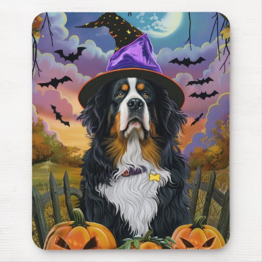 Spooky Bernese Mountain Halloween Hexenkürbis Mousepad (Vorne)
