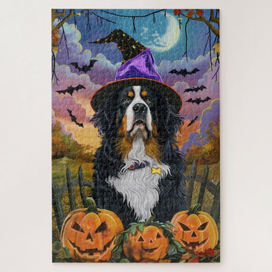 Spooky Bernese Mountain Halloween Hexenkürbis Puzzle (Vertikal)