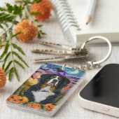 Spooky Bernese Mountain Halloween Hexenkürbis Schlüsselanhänger (Vorderseite rechts)