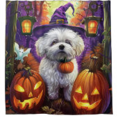 Spooky Bichon Frise Halloween Hexe und Pumpkin Duschvorhang (Vorderseite)