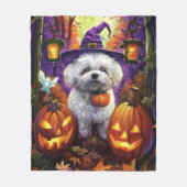 Spooky Bichon Frise Halloween Hexe und Pumpkin Fleecedecke (Vorderseite)