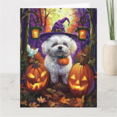 Spooky Bichon Frise Halloween Hexe und Pumpkin Karte (Vorderseite)