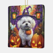 Spooky Bichon Frise Halloween Hexe und Pumpkin Keramikornament (Links)