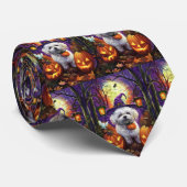 Spooky Bichon Frise Halloween Hexe und Pumpkin Krawatte (Gerollt)