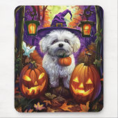 Spooky Bichon Frise Halloween Hexe und Pumpkin Mousepad (Vorne)