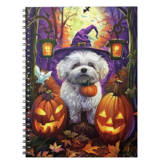 Spooky Bichon Frise Halloween Hexe und Pumpkin Notizblock (Vorderseite)