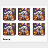 Spooky Bichon Frise Halloween Hexe und Pumpkin Quadratischer Aufkleber (Blatt)