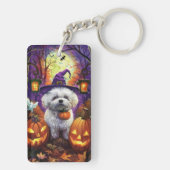 Spooky Bichon Frise Halloween Hexe und Pumpkin Schlüsselanhänger (Rückseite)