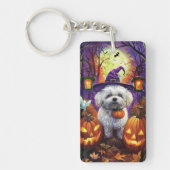 Spooky Bichon Frise Halloween Hexe und Pumpkin Schlüsselanhänger (Vorderseite)