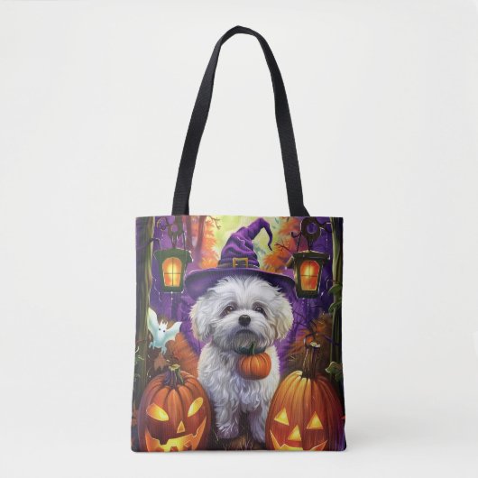 Spooky Bichon Frise Halloween Hexe und Pumpkin Tasche (Vorderseite)