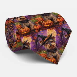 Spooky Biewer Terrier Halloween Hexe und Pumpkin Krawatte