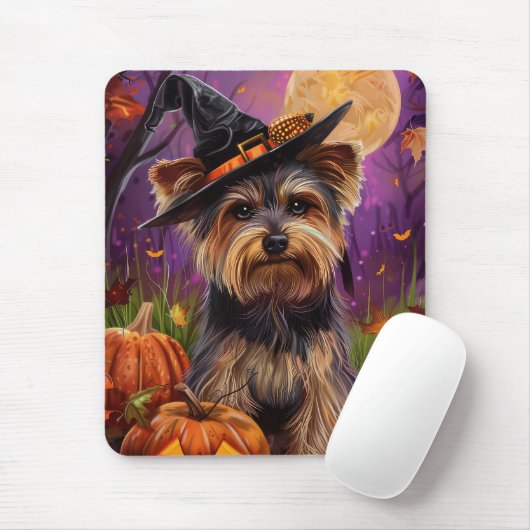 Spooky Biewer Terrier Halloween Hexe und Pumpkin Mousepad (Mit Mouse)