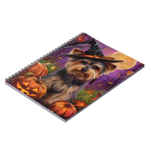 Spooky Biewer Terrier Halloween Hexe und Pumpkin Notizblock (Linke Seite)
