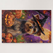 Spooky Biewer Terrier Halloween Hexe und Pumpkin Puzzle (Horizontal)