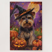 Spooky Biewer Terrier Halloween Hexe und Pumpkin Puzzle (Vertikal)