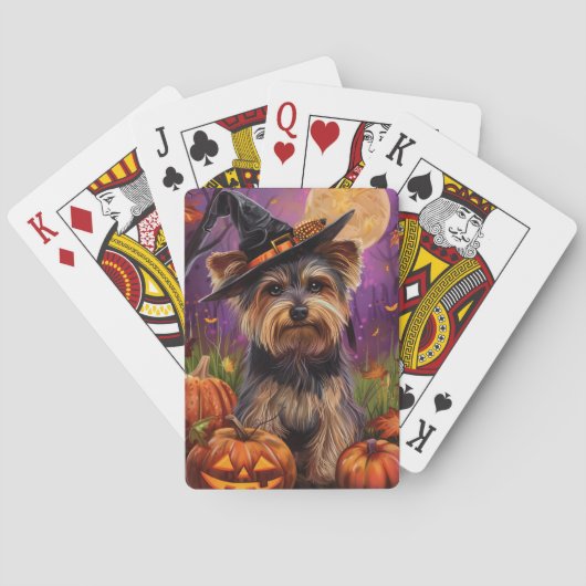 Spooky Biewer Terrier Halloween Hexe und Pumpkin Spielkarten (Rückseite)