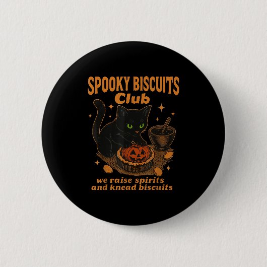 Spooky Biscuits Club Cat, lustiges Halloween Baker Button (Vorderseite)
