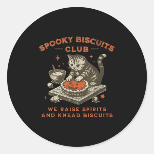 Spooky Biscuits Club Cat, lustiges Halloween Baker Runder Aufkleber (Vorderseite)