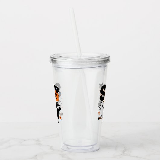 Spooky Black and Orange Halloween Acryltrinkbecher (Links)