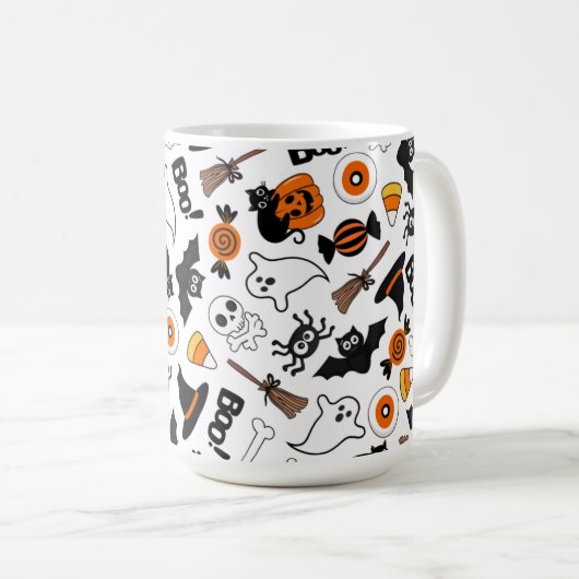 Spooky Black and Orange Halloween Kaffeetasse (VorderseiteRechts)