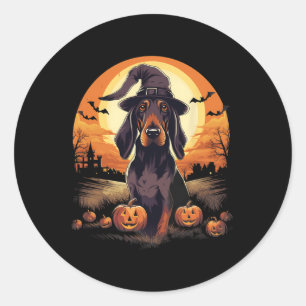 Spooky Black and Tan Coonhound Hund Hexenmeister Runder Aufkleber