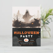 Spooky Black and White Ghost Creepy Halloween Einladung (Stehend Vorderseite)