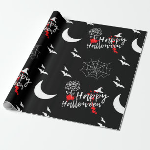 Spooky Black and White Happy Halloween Geschenkpapier